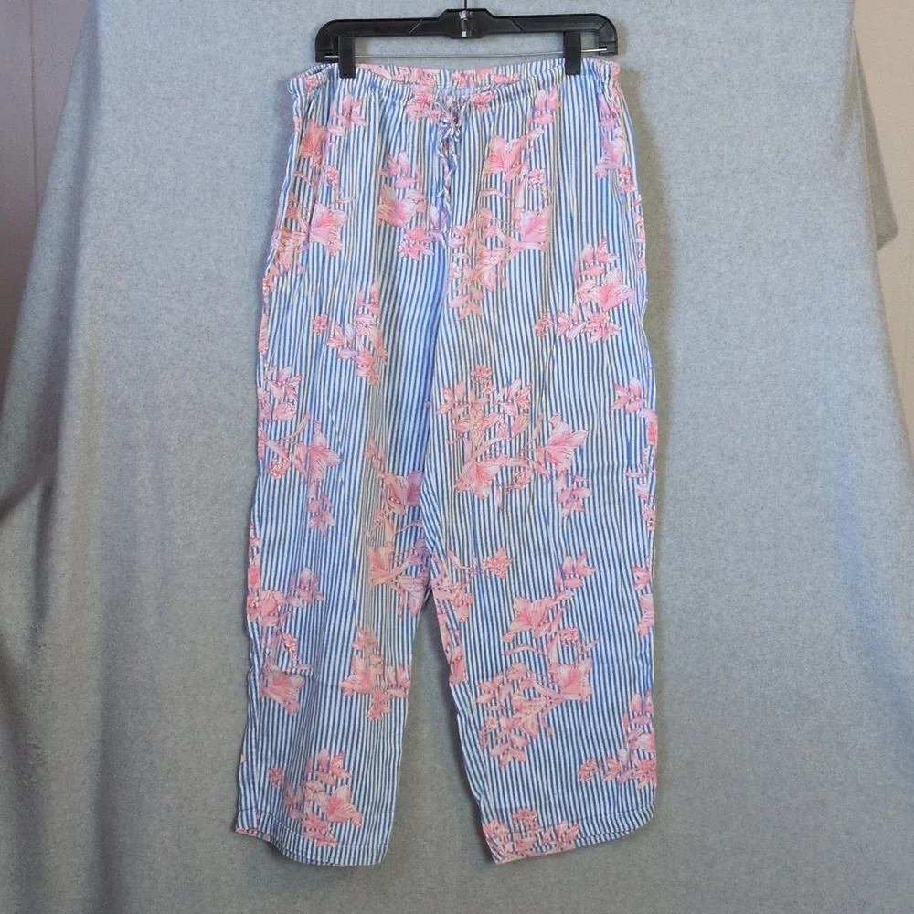 Lauren Ralph Lauren Blue & Pink Striped Floral Pajama Set